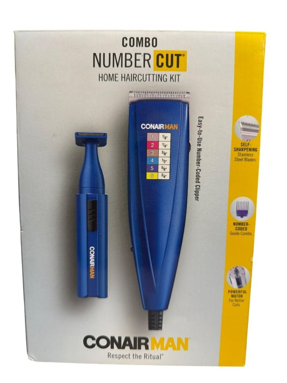 ConairMan Combo Number Cut Home Haircutting Kit Number-Coded Combs Clippers New